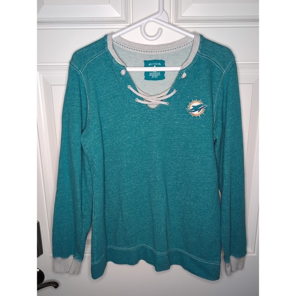 Antigua Miami Dolphins NFL Sweatshirt Women's Large Lace Up Pullover Cotton EUC - Picture 1 of 9